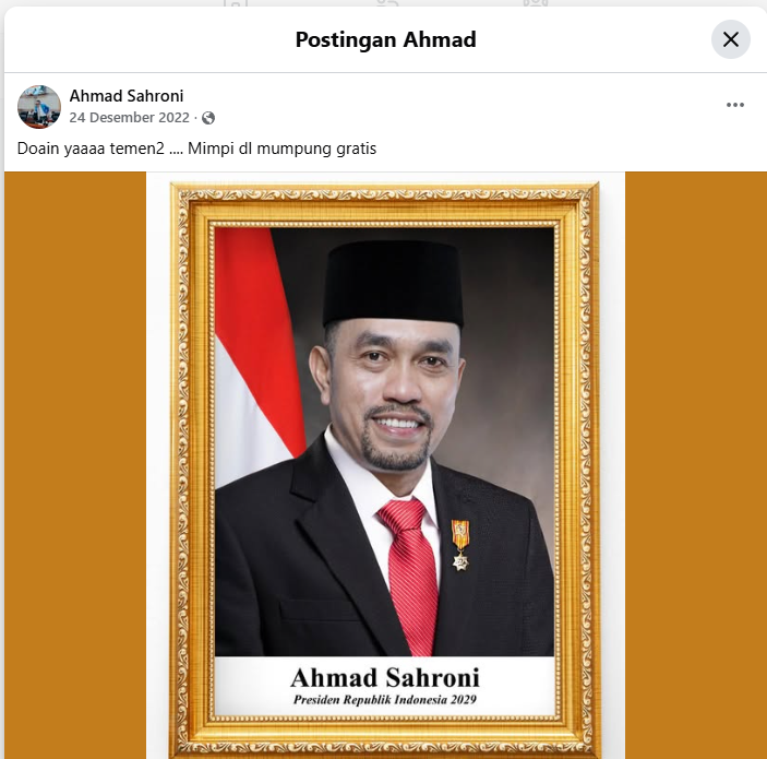 Ahmad Sahroni mimpi jadi Presiden RI tahun 2029 mendatang.